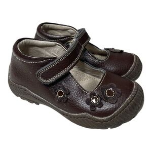 Vincent Sweden Toddler Girls Brown Leather Floral Mary Jane Shoes